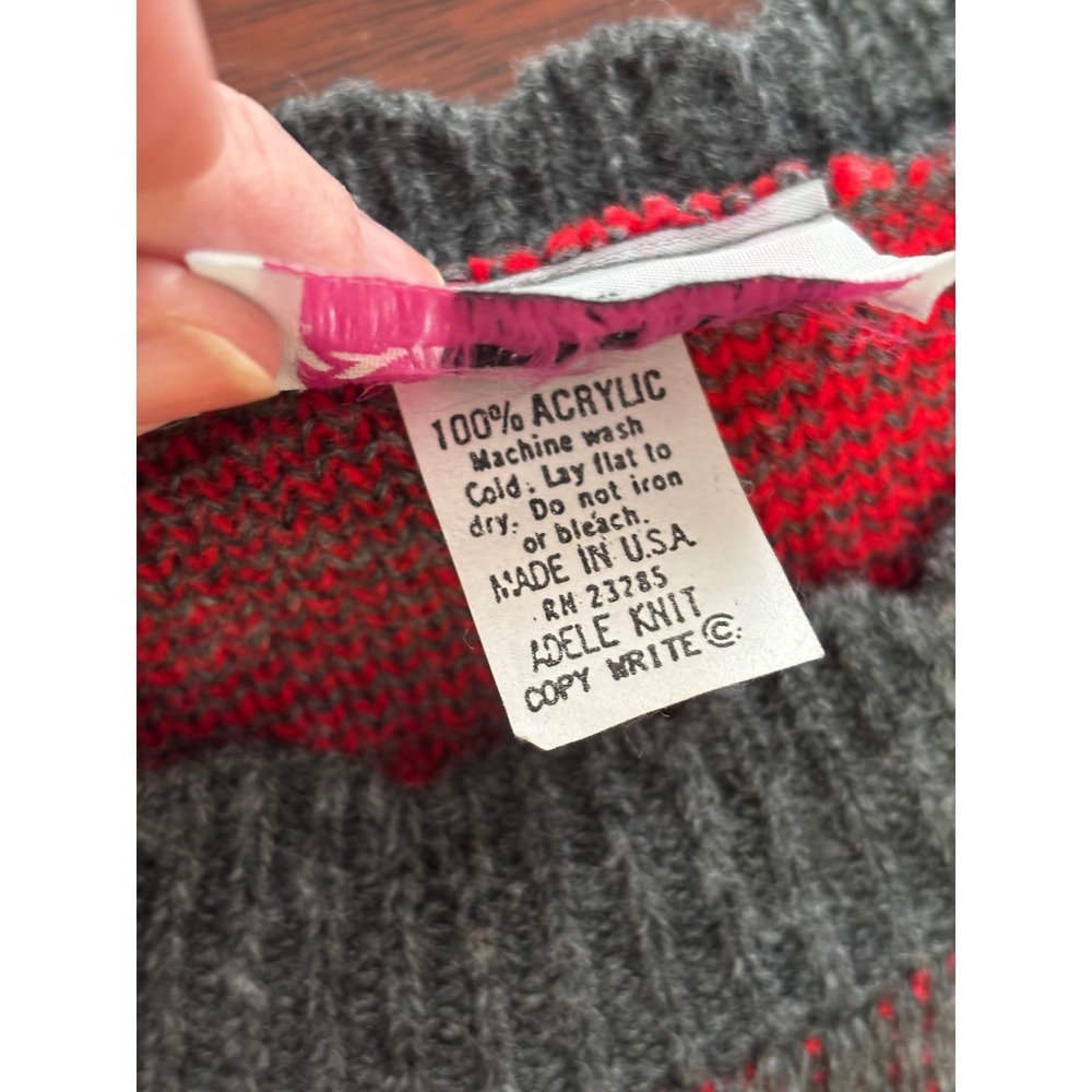 Adele Womens‎ Vintage 80s Argyle Heart Sweater Red Gray M Retro Crew Neck - Picture 4 of 7